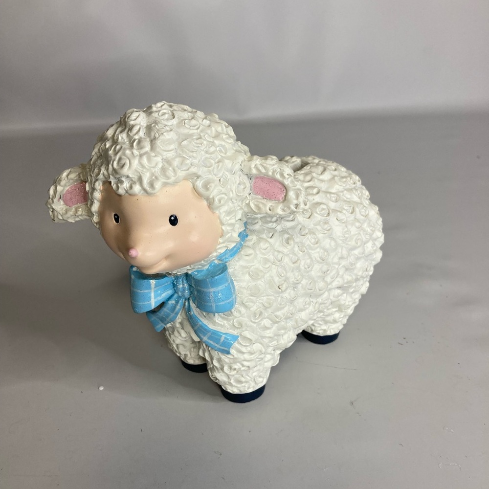 Sheep lamb blue bow porcelain piggy bank
